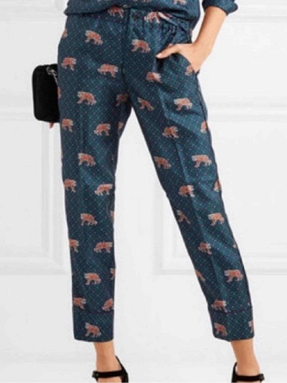 Printed Navy Crop Pants with tiger Motif